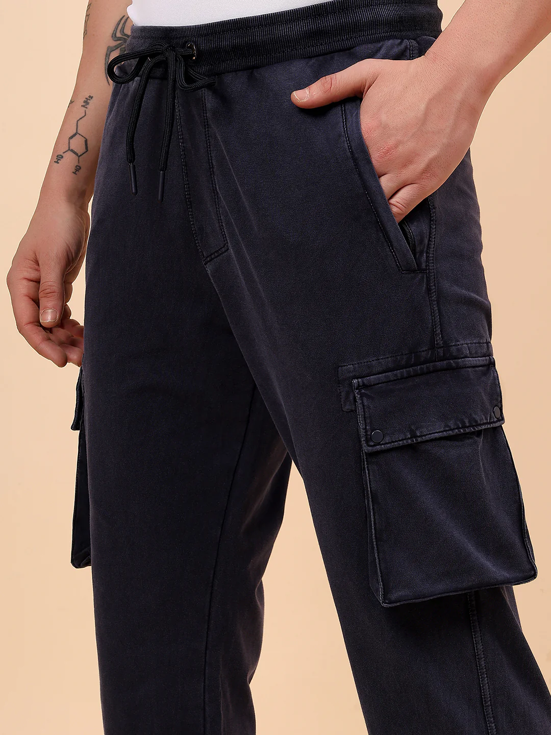 Men's Blue Solid Regular Fit Casual Cargo - Image 7