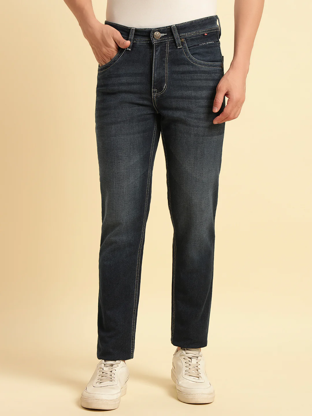 Denim Jeans for Men | Breathable & Soft with Color Fastness Slim Fit Cotton Fabric Solid Pattern Button Closure - Image 3
