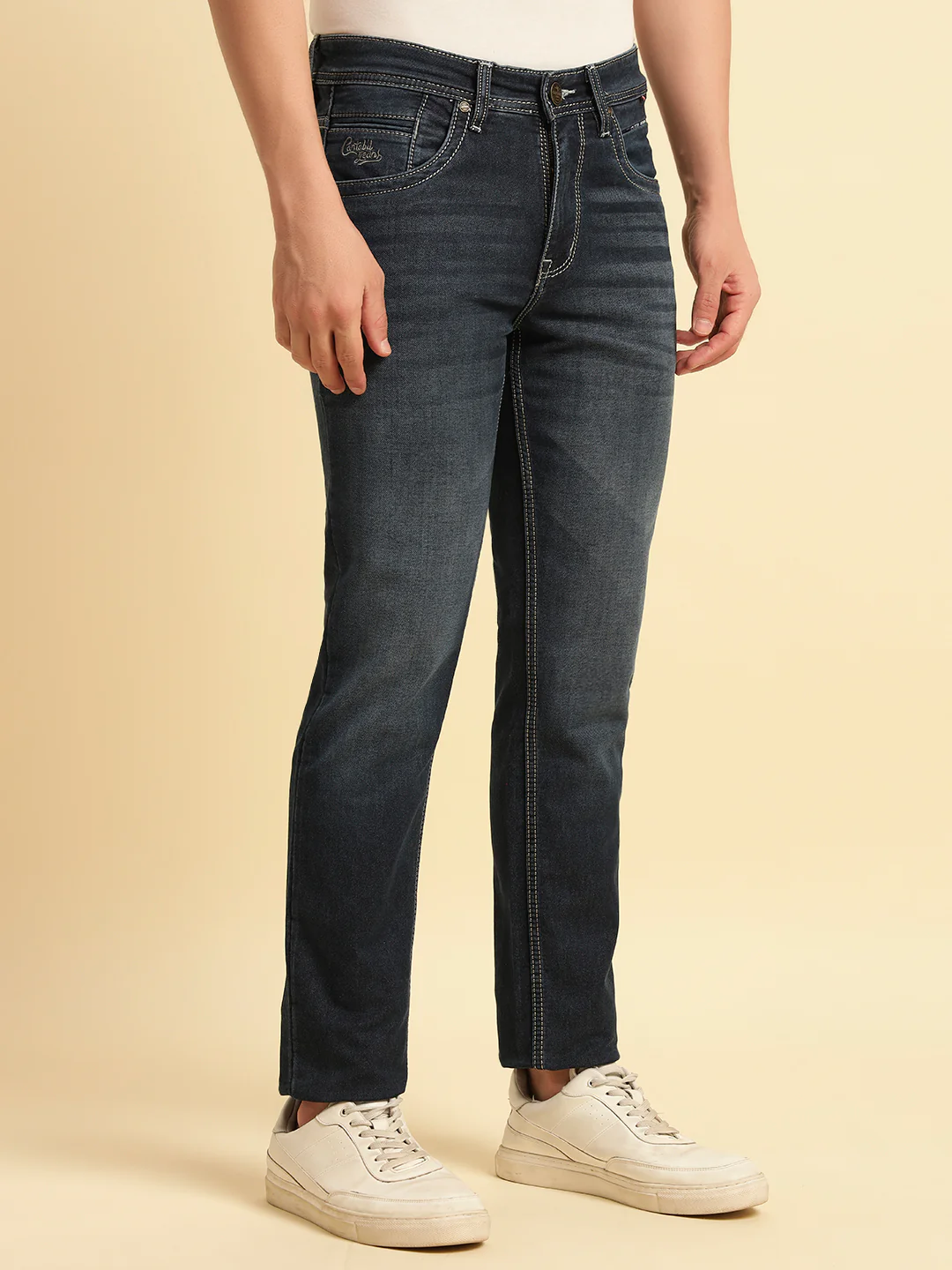 Denim Jeans for Men | Breathable & Soft with Color Fastness Slim Fit Cotton Fabric Solid Pattern Button Closure - Image 4