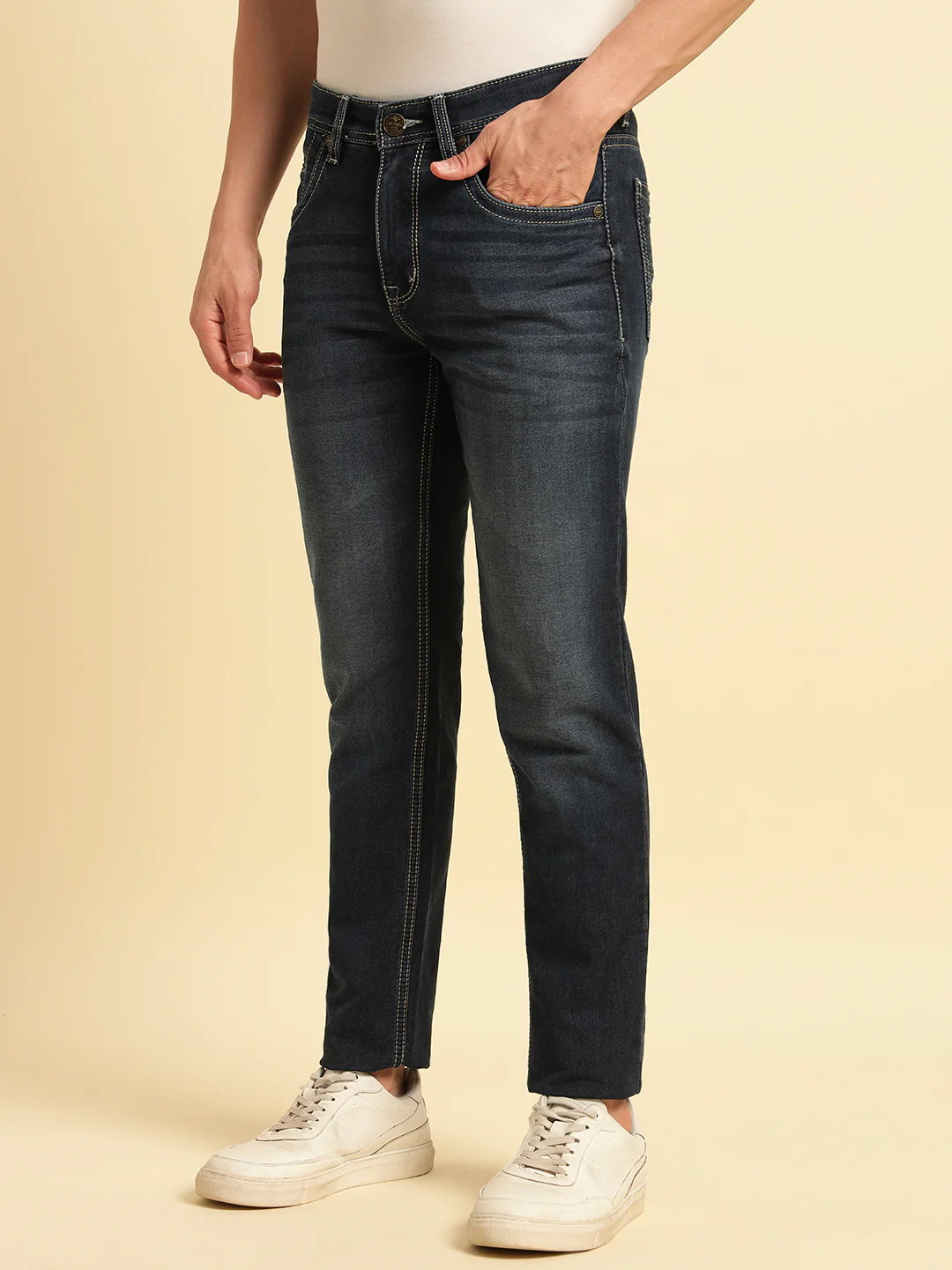 Denim Jeans for Men | Breathable & Soft with Color Fastness Slim Fit Cotton Fabric Solid Pattern Button Closure - Image 5