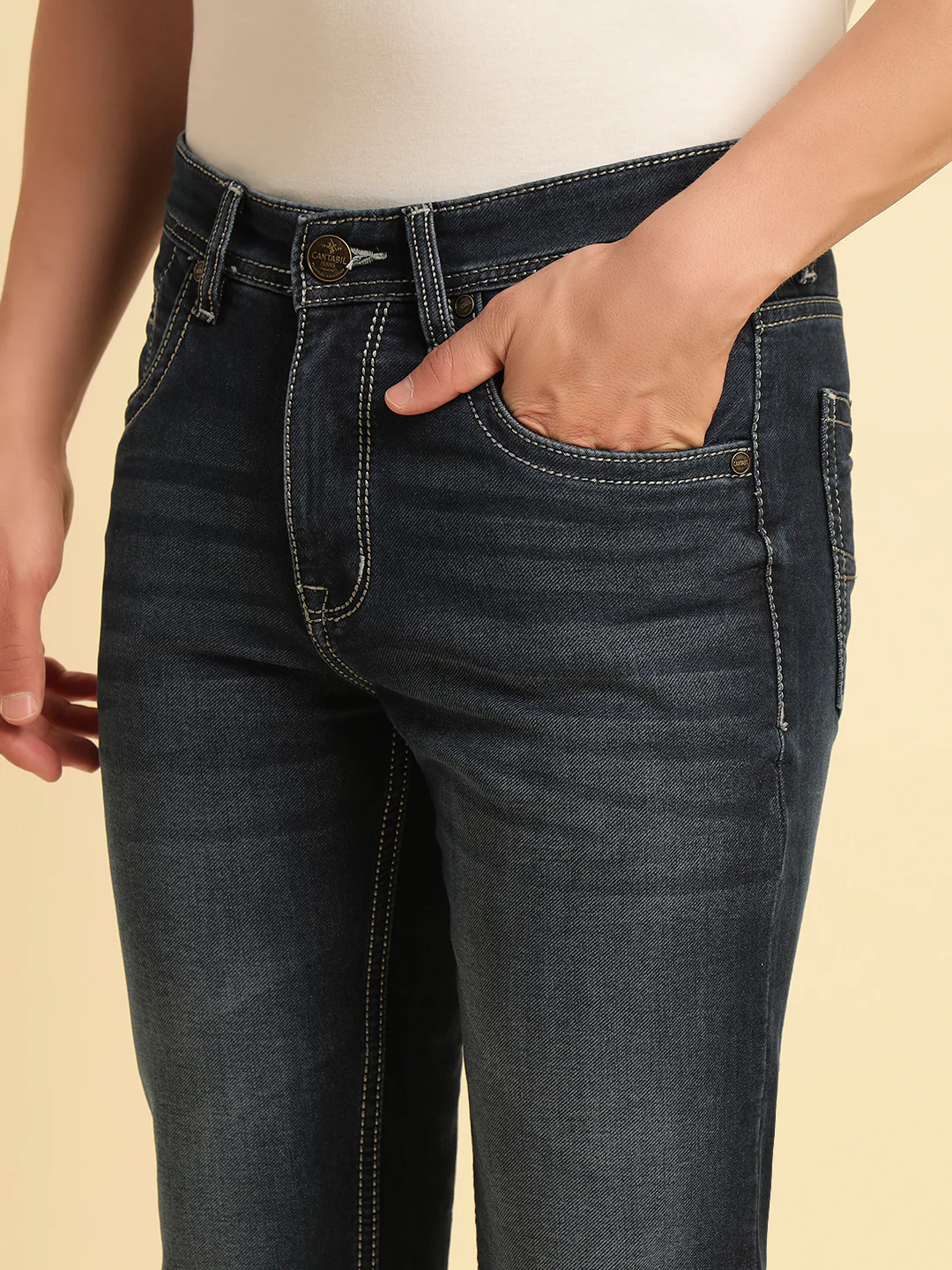 Denim Jeans for Men | Breathable & Soft with Color Fastness Slim Fit Cotton Fabric Solid Pattern Button Closure - Image 6