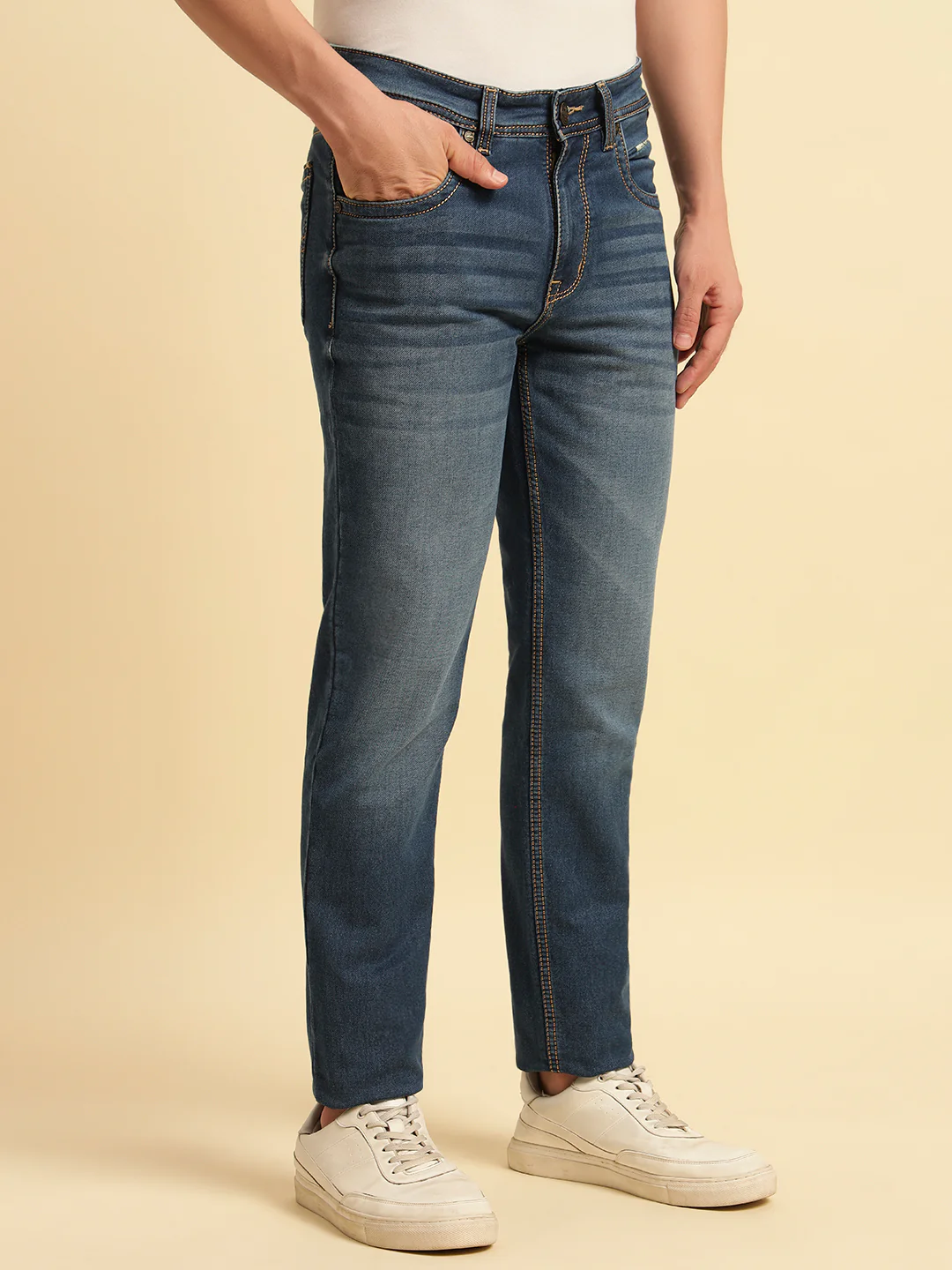 Denim Jeans for Men | Breathable & Soft with Color Fastness Slim Fit Cotton Fabric Solid Pattern Button Closure - Image 4