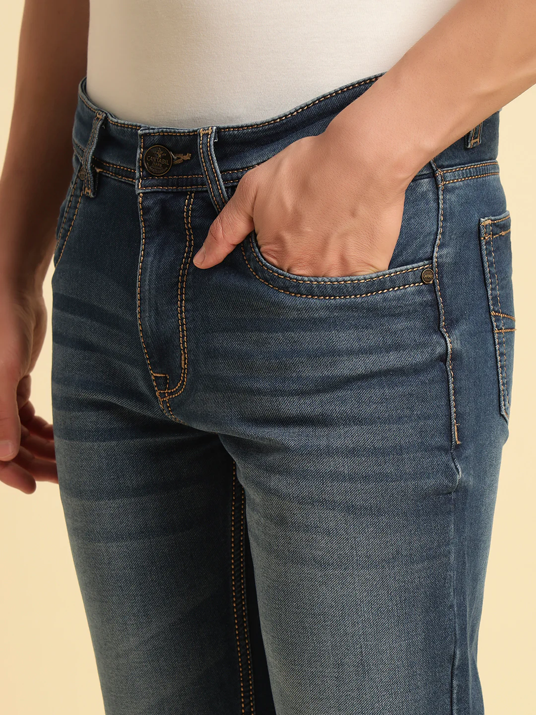 Denim Jeans for Men | Breathable & Soft with Color Fastness Slim Fit Cotton Fabric Solid Pattern Button Closure - Image 6