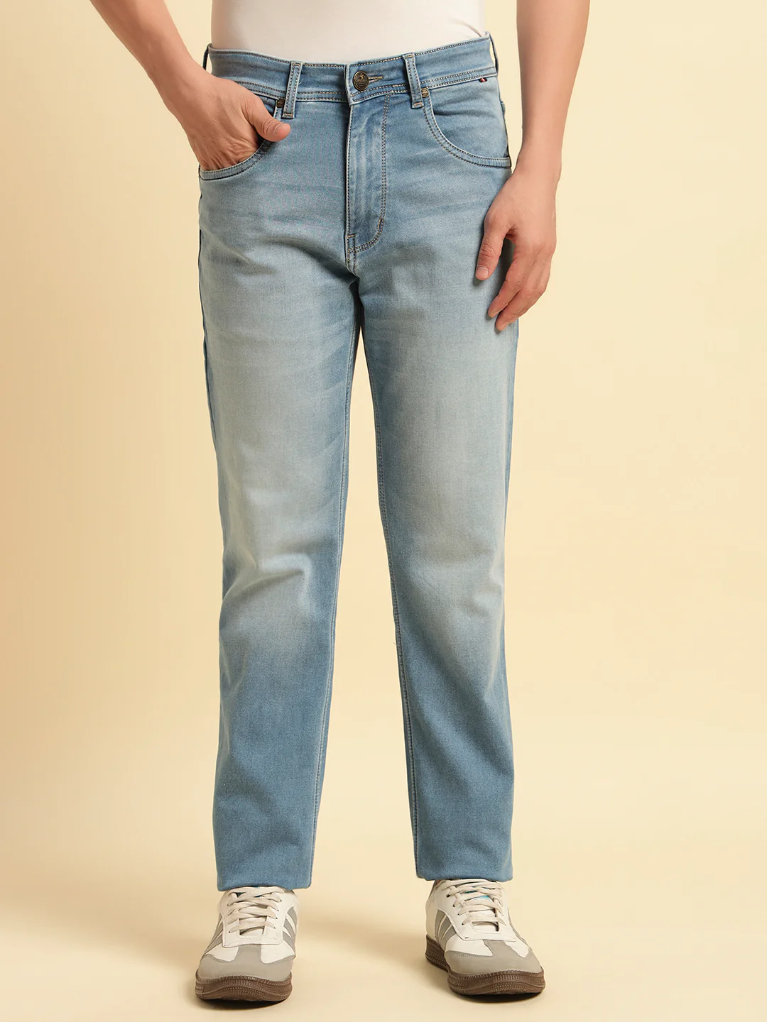 Denim Jeans for Men | Breathable & Soft with Color Fastness Straight Fit Cotton Fabric Solid Pattern Button Closure - Image 3