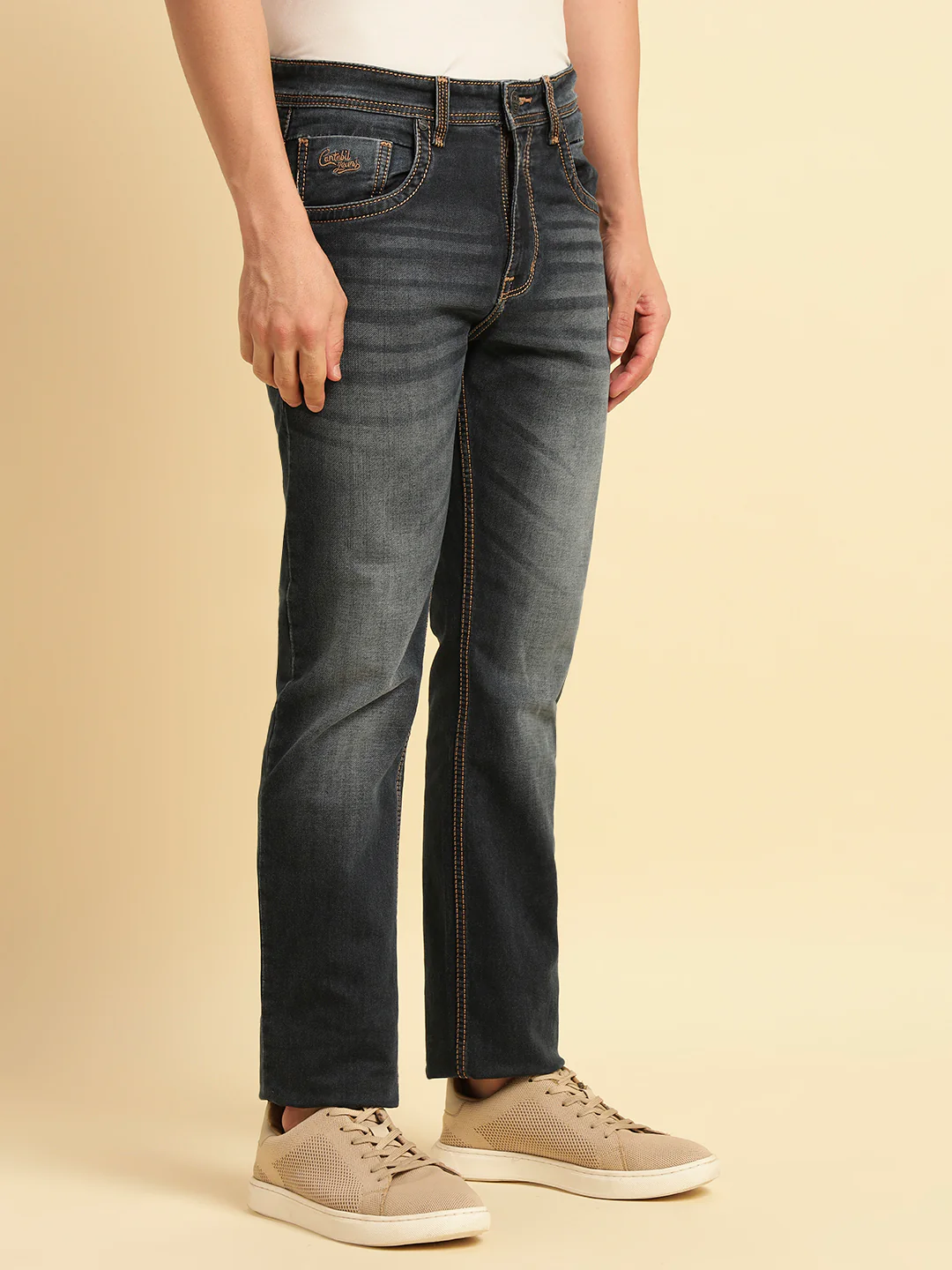 Denim Jeans for Men | Breathable & Soft with Color Fastness Straight Fit Cotton Fabric Solid Pattern Button Closure - Image 3