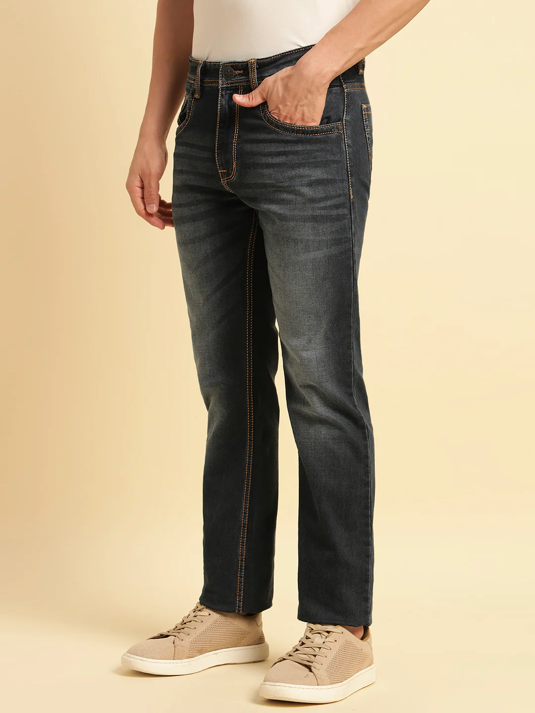 Denim Jeans for Men | Breathable & Soft with Color Fastness Straight Fit Cotton Fabric Solid Pattern Button Closure - Image 4