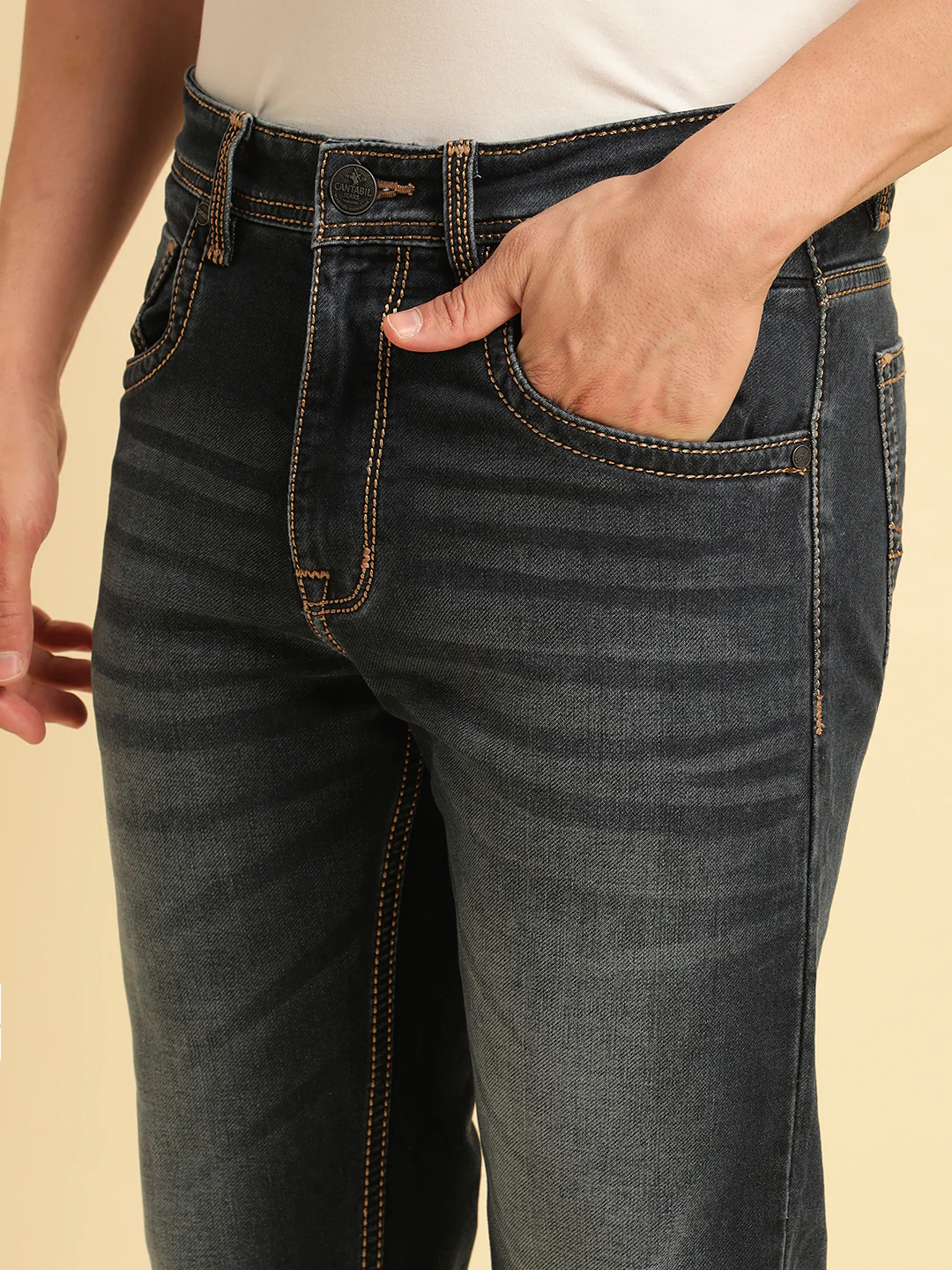 Denim Jeans for Men | Breathable & Soft with Color Fastness Straight Fit Cotton Fabric Solid Pattern Button Closure - Image 5