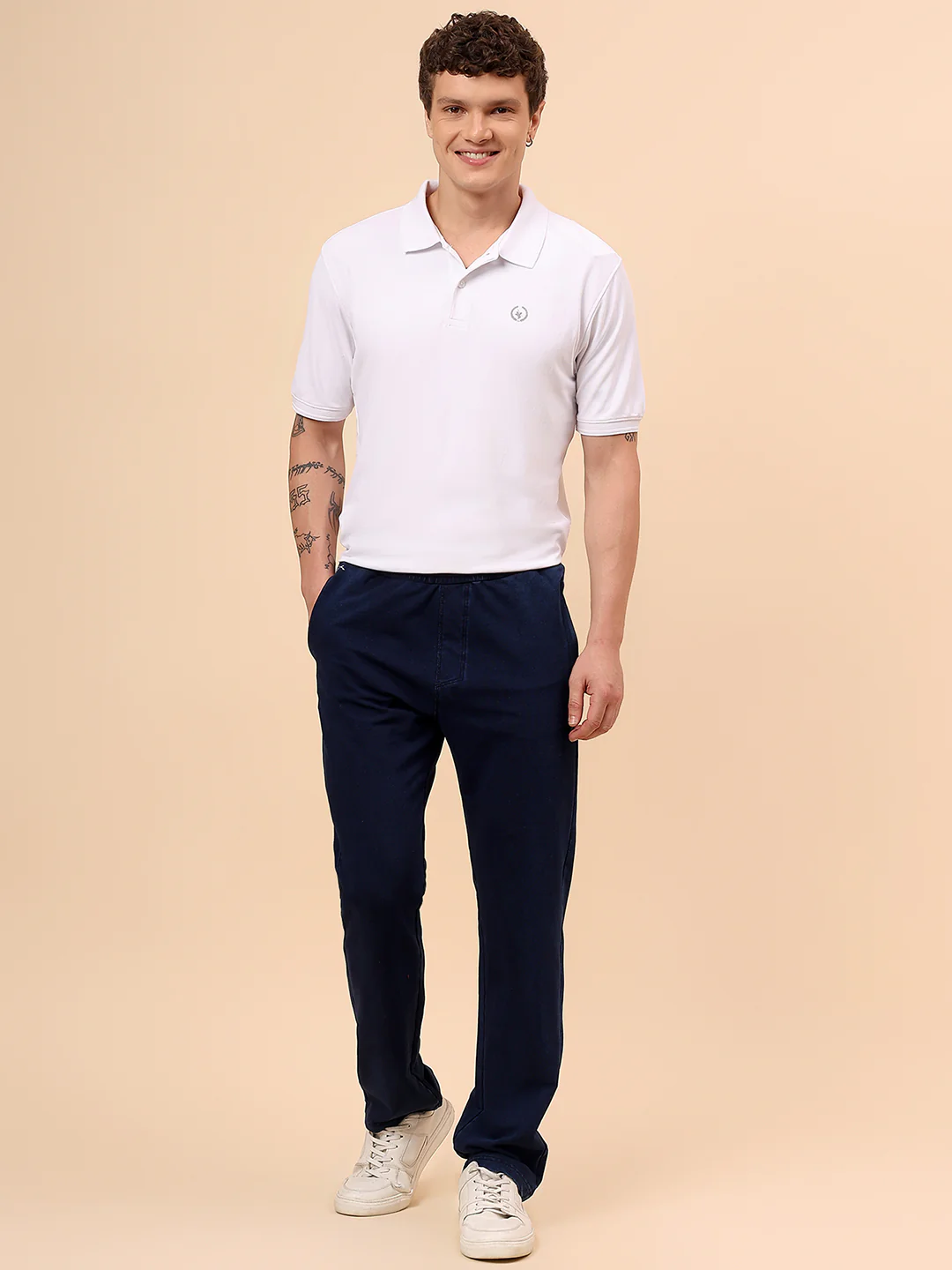 Men's Blue Solid Regular Fit Casual Track Pant - Image 2