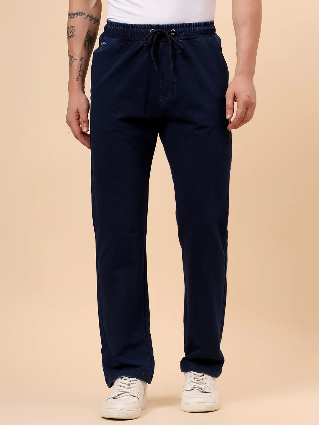 Men's Blue Solid Regular Fit Casual Track Pant - Image 4
