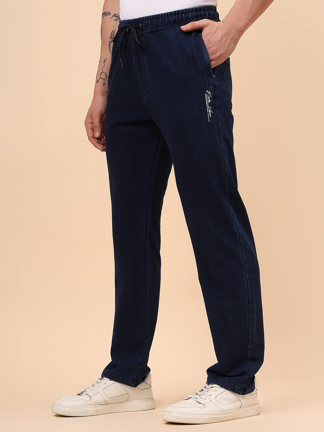 Men's Blue Solid Regular Fit Casual Track Pant - Image 5