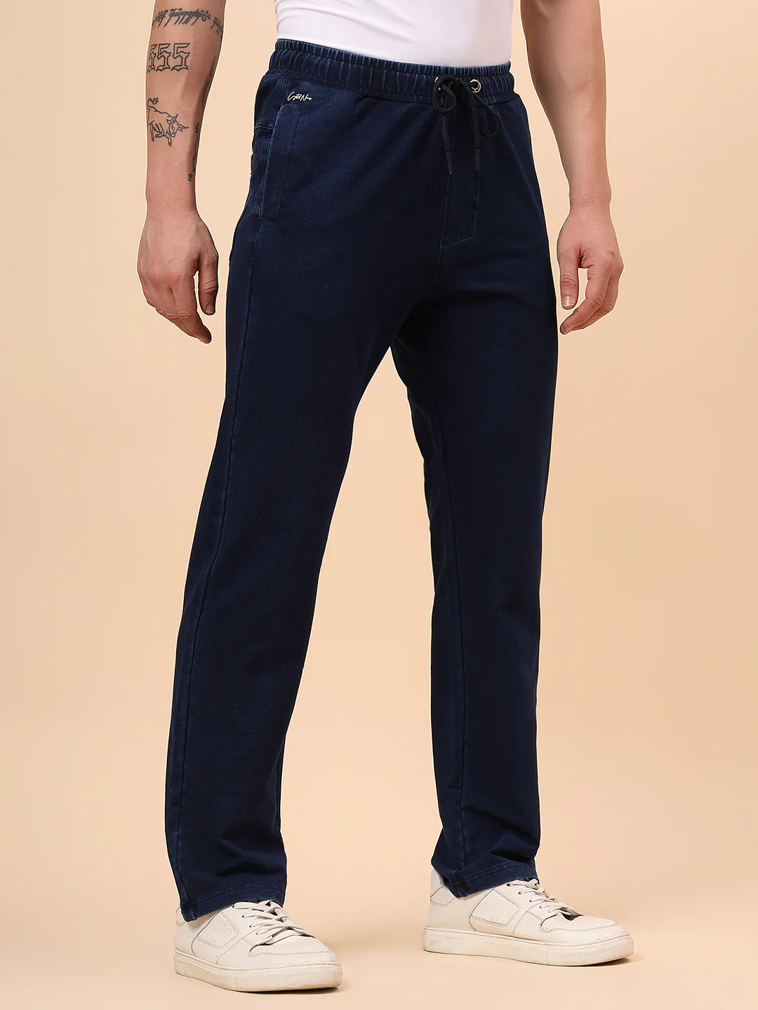 Men's Blue Solid Regular Fit Casual Track Pant - Image 6