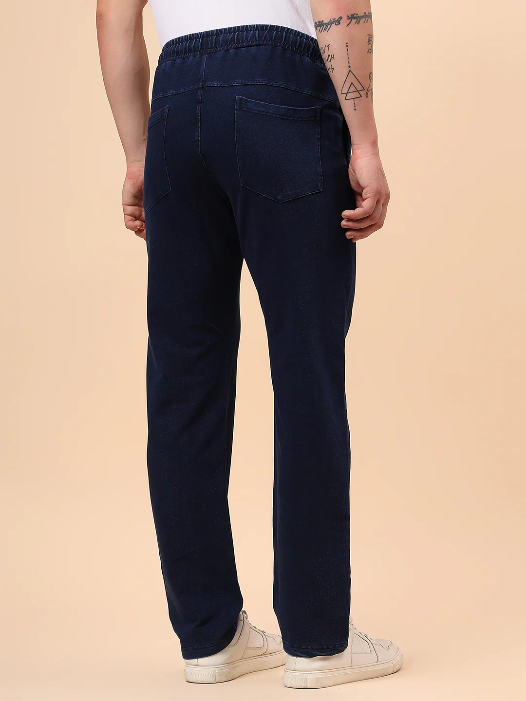 Men's Blue Solid Regular Fit Casual Track Pant - Image 7