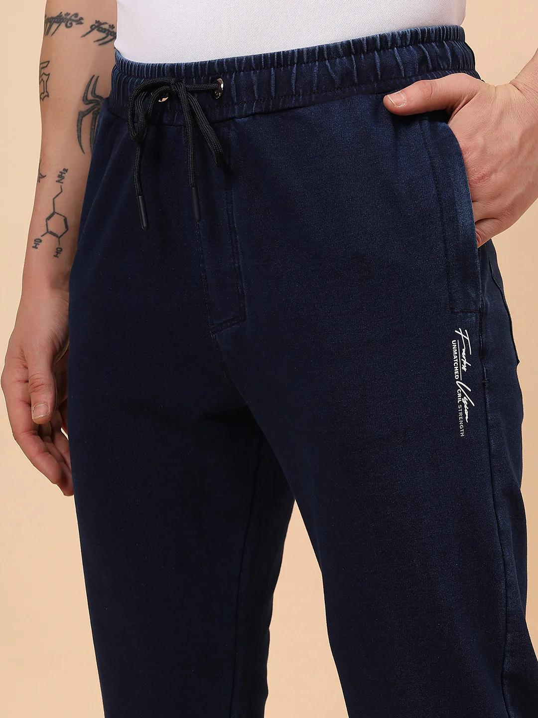 Men's Blue Solid Regular Fit Casual Track Pant - Image 8