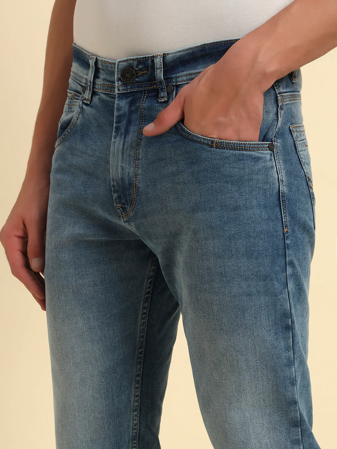 Denim Jeans for Men l Breathable & Soft with Color Fastness Straight Fit Cotton Fabric Solid Pattern Button Closure - Image 9