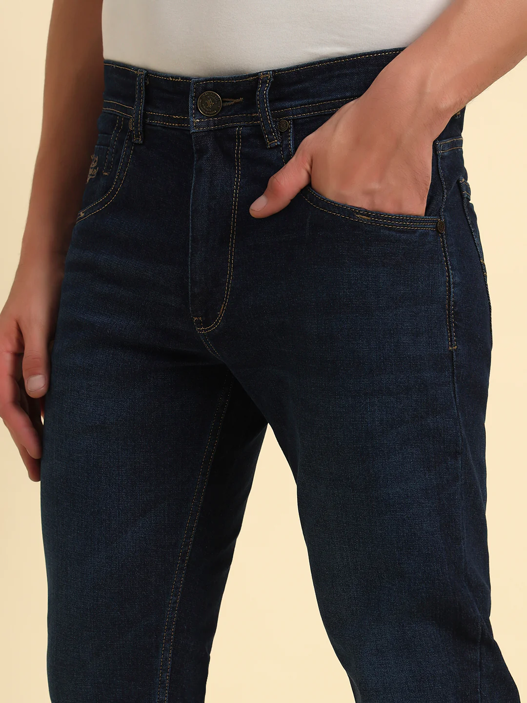 Denim Jeans for Men l Breathable & Soft with Color Fastness Straight Fit Cotton Fabric Solid Pattern Button Closure - Image 7