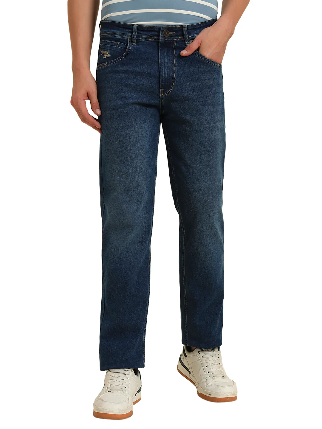 Denim Jeans for Men l Breathable & Soft with Color Fastness Straight Fit Cotton Fabric Solid Pattern Button Closure - Image 4