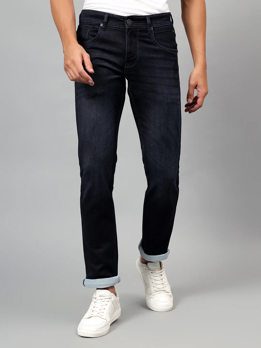 Denim Jeans for Men l Breathable & Soft with Color Fastness Ultra Narrow Fit Cotton Fabric Solid Pattern Button Closure - Image 3