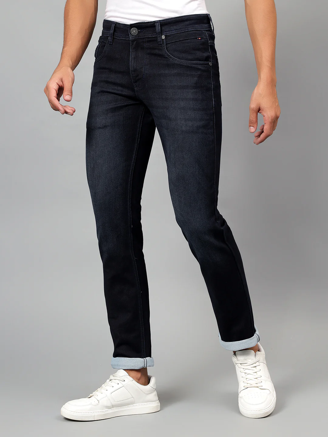 Denim Jeans for Men l Breathable & Soft with Color Fastness Ultra Narrow Fit Cotton Fabric Solid Pattern Button Closure - Image 4