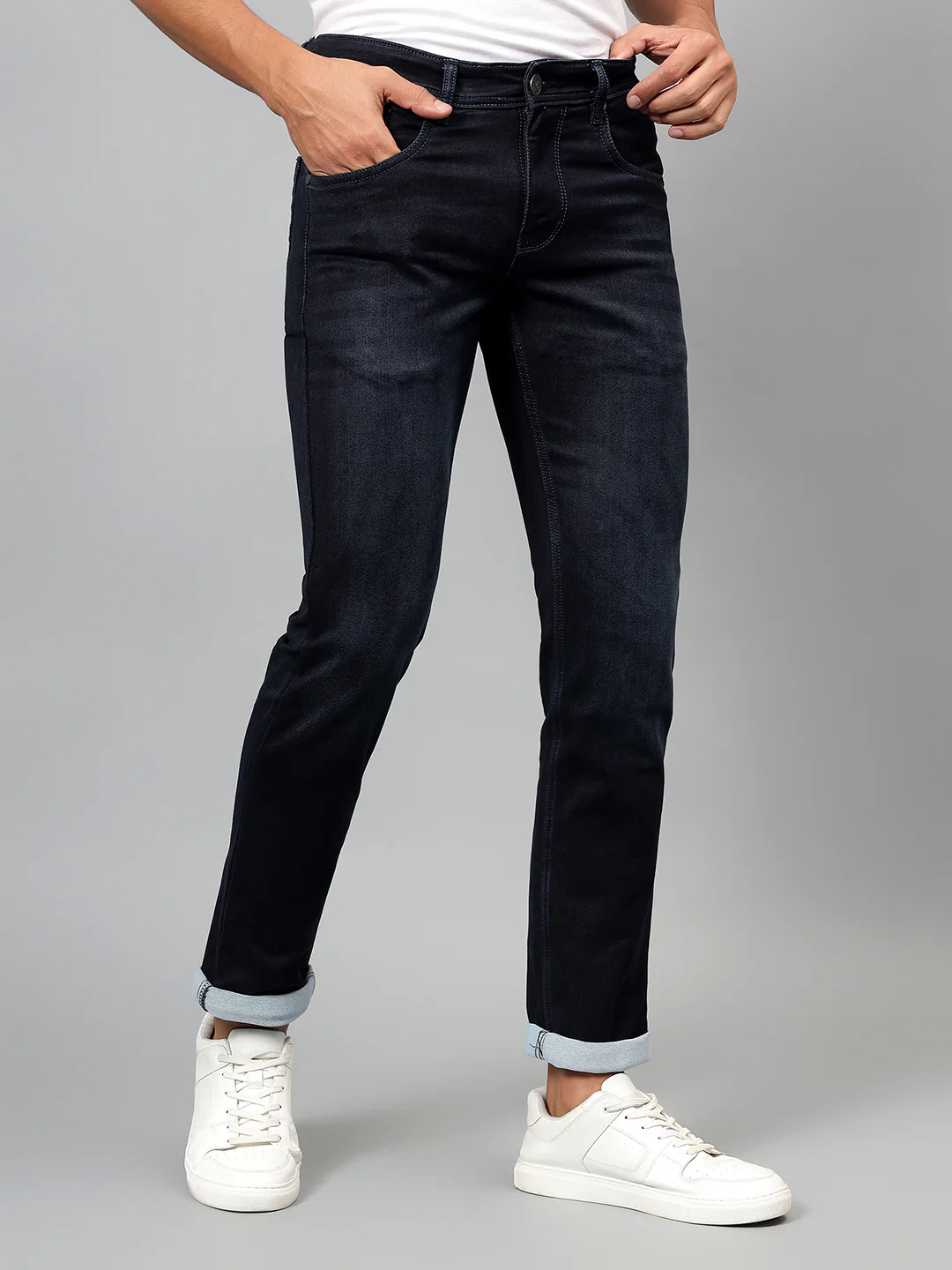 Denim Jeans for Men l Breathable & Soft with Color Fastness Ultra Narrow Fit Cotton Fabric Solid Pattern Button Closure - Image 5