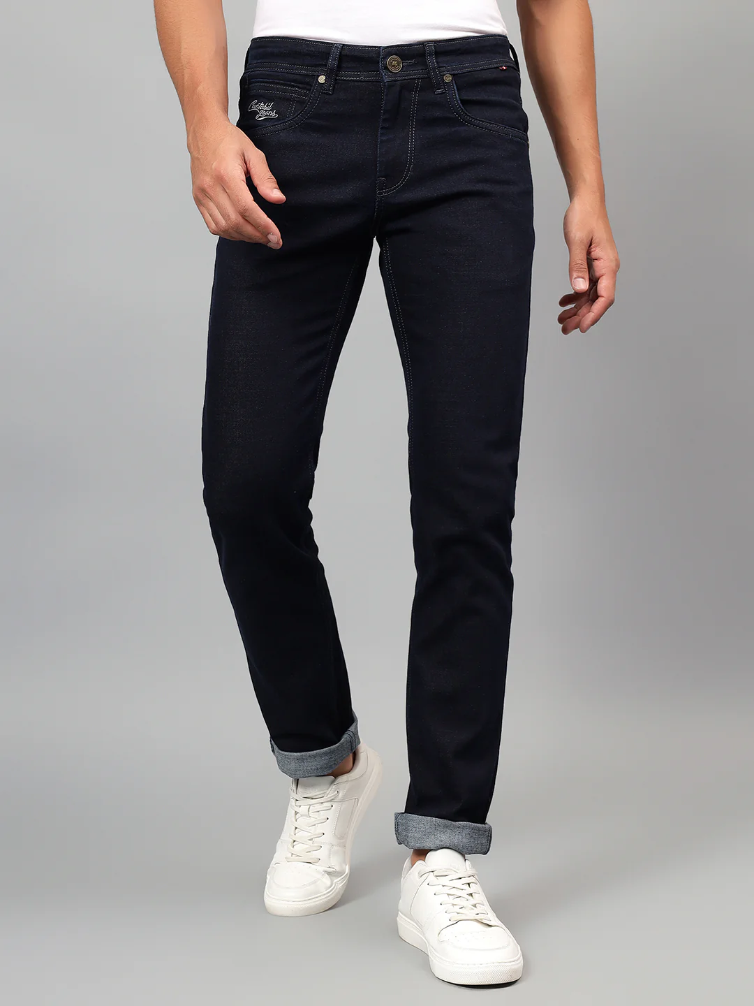 Denim Jeans for Men l Breathable & Soft with Color Fastness Ultra Narrow Fit Cotton Fabric Solid Pattern Button Closure - Image 2