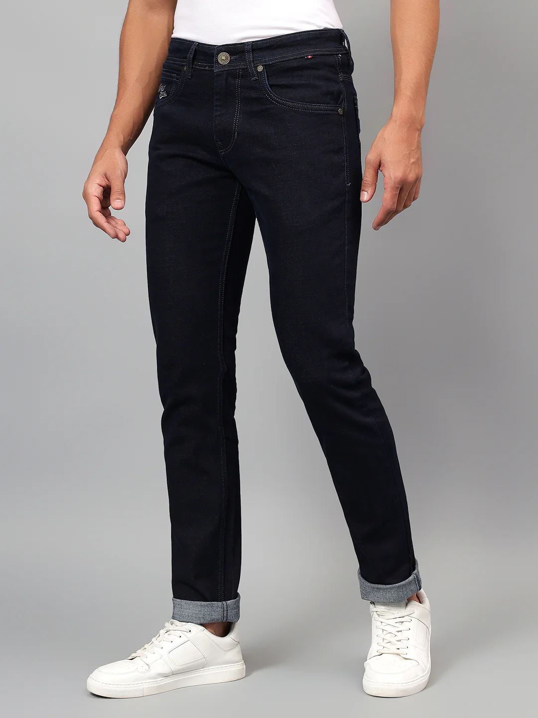 Denim Jeans for Men l Breathable & Soft with Color Fastness Ultra Narrow Fit Cotton Fabric Solid Pattern Button Closure - Image 3