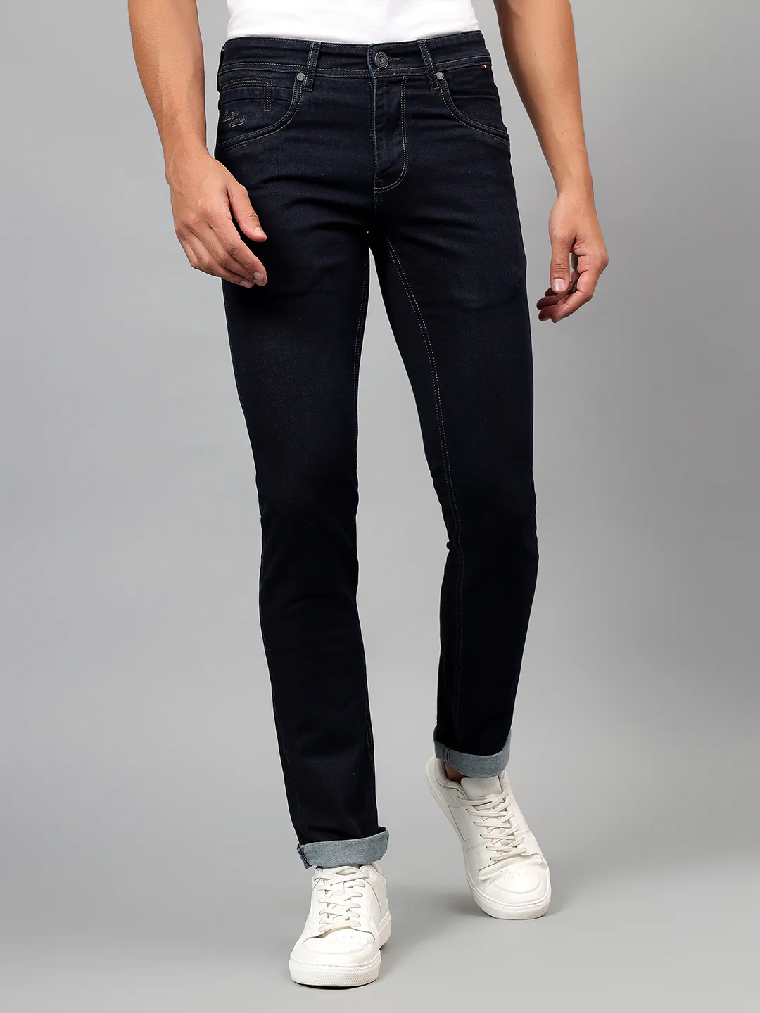 Denim Jeans for Men l Breathable & Soft with Color Fastness Ultra Narrow Fit Cotton Fabric Solid Pattern Button Closure - Image 2