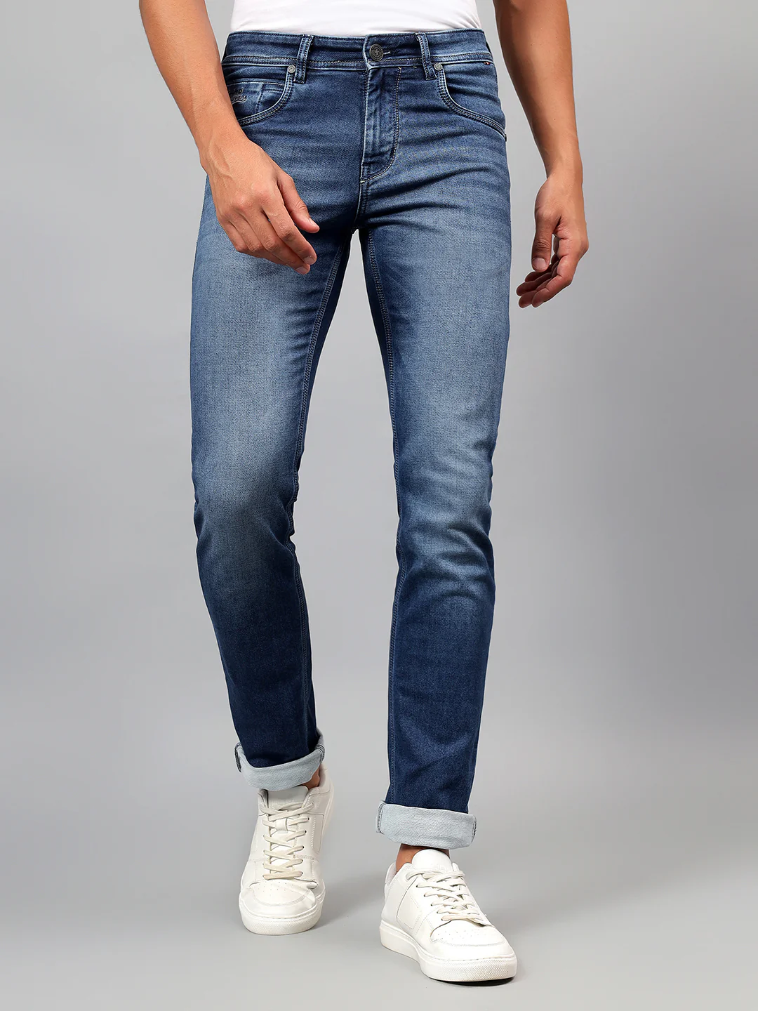 Denim Jeans for Men l Breathable & Soft with Color Fastness Ultra Narrow Fit Cotton Fabric Solid Pattern Button Closure - Image 2
