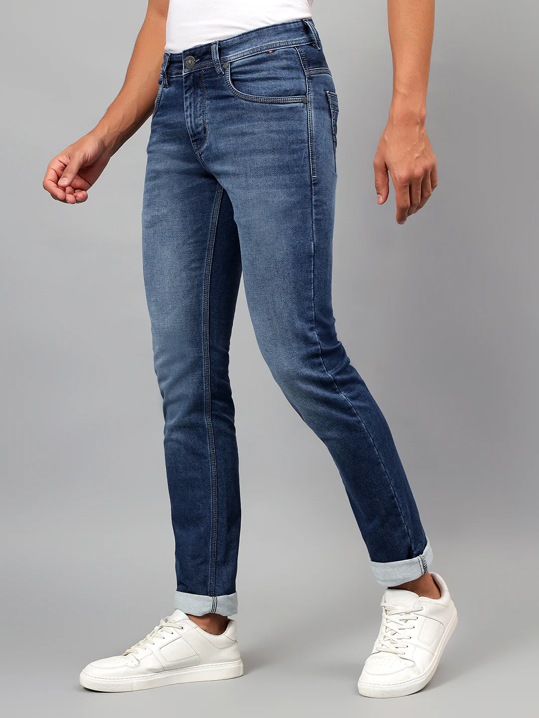 Denim Jeans for Men l Breathable & Soft with Color Fastness Ultra Narrow Fit Cotton Fabric Solid Pattern Button Closure - Image 3