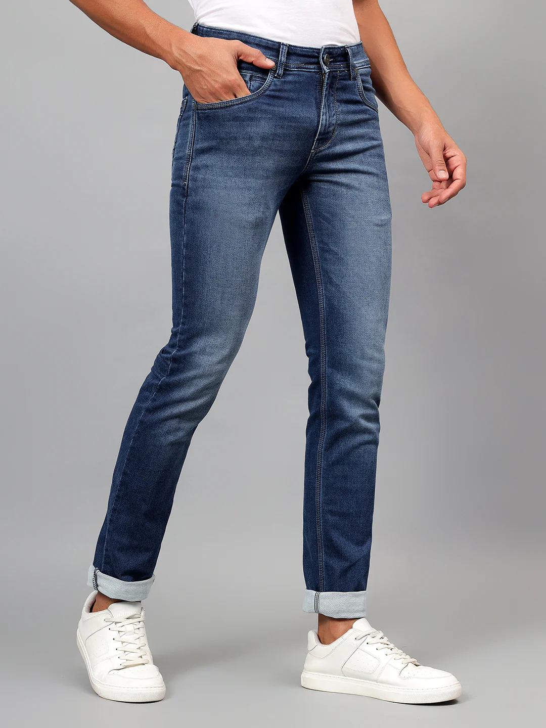 Denim Jeans for Men l Breathable & Soft with Color Fastness Ultra Narrow Fit Cotton Fabric Solid Pattern Button Closure - Image 4