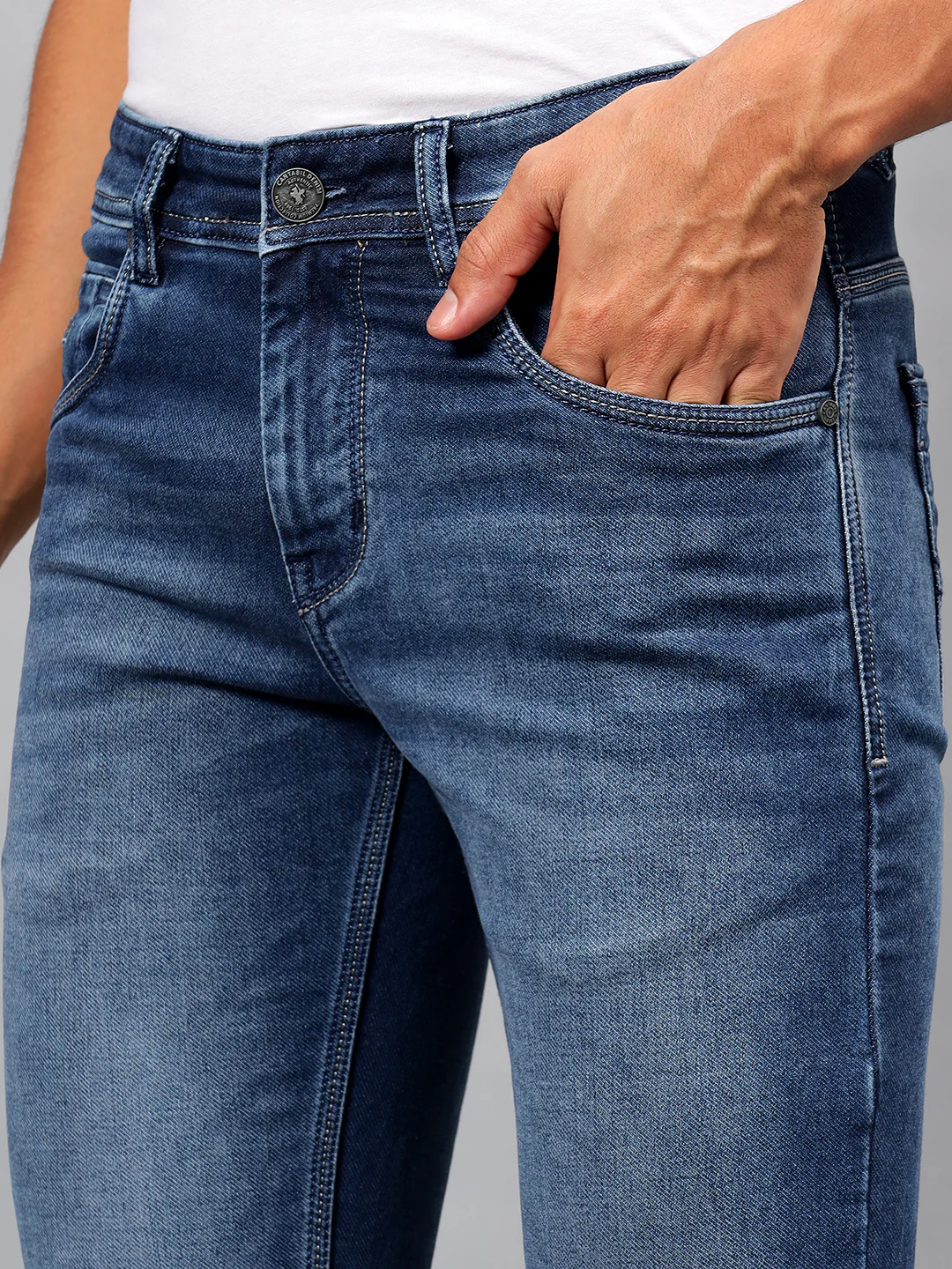 Denim Jeans for Men l Breathable & Soft with Color Fastness Ultra Narrow Fit Cotton Fabric Solid Pattern Button Closure - Image 6