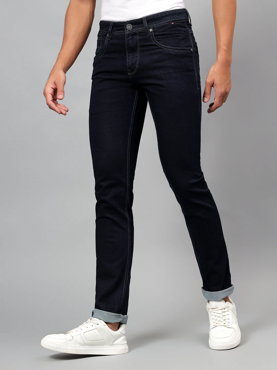 Denim Jeans for Men l Breathable & Soft with Color Fastness Ultra Narrow Fit Cotton Fabric Solid Pattern Button Closure - Image 3