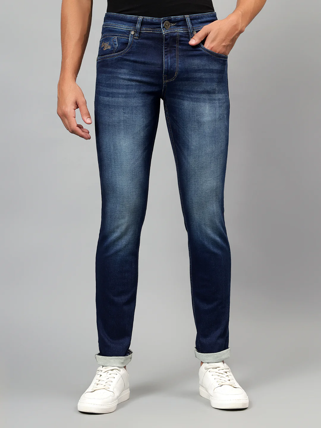 Denim Jeans for Men l Breathable & Soft with Color Fastness Ultra Narrow Fit Cotton Fabric Solid Pattern Button Closure - Image 2