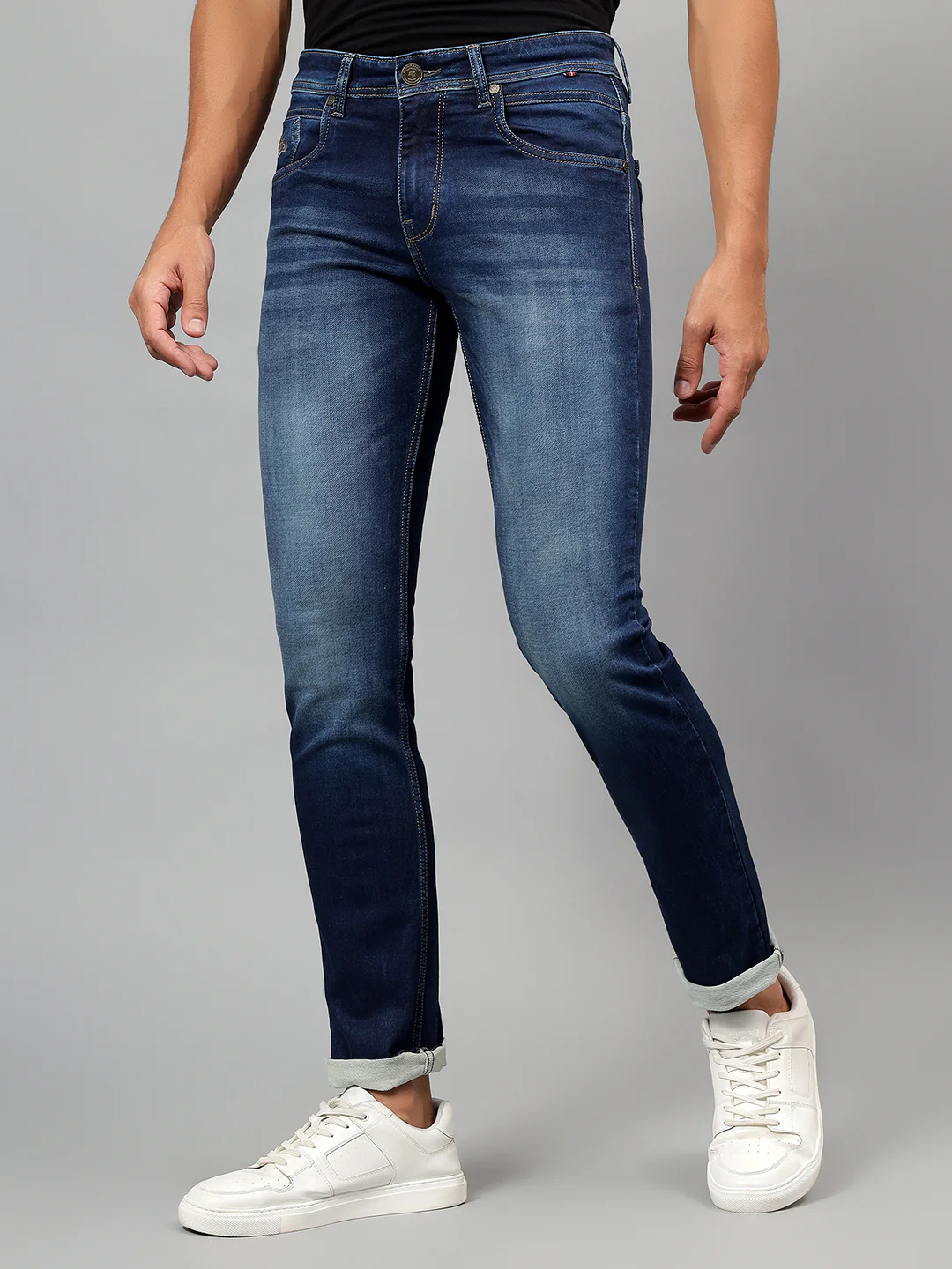 Denim Jeans for Men l Breathable & Soft with Color Fastness Ultra Narrow Fit Cotton Fabric Solid Pattern Button Closure - Image 3