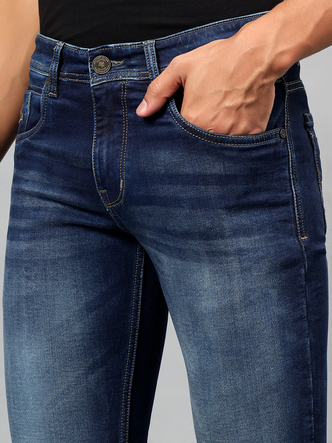 Denim Jeans for Men l Breathable & Soft with Color Fastness Ultra Narrow Fit Cotton Fabric Solid Pattern Button Closure - Image 6