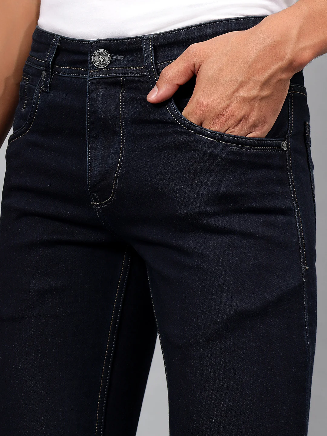 Denim Jeans for Men l Breathable & Soft with Color Fastness Ultra Narrow Fit Cotton Fabric Solid Pattern Button Closure - Image 6