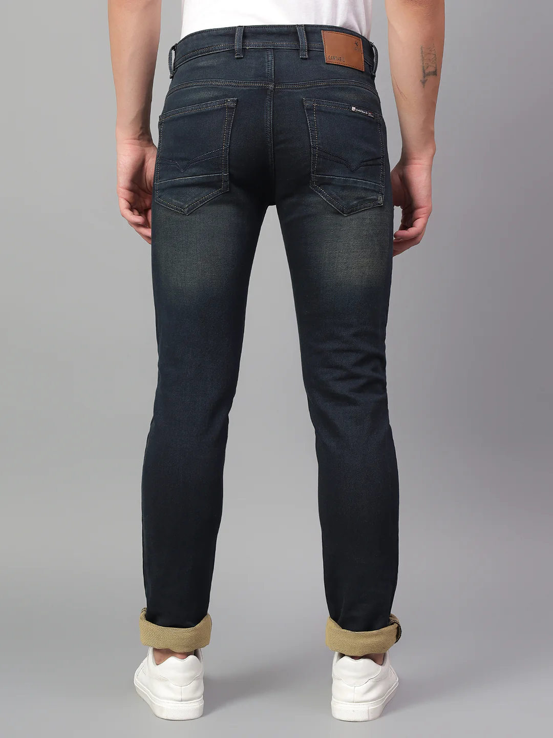 Denim Jeans for Men l Breathable & Soft with Color Fastness Ultra Narrow Fit Cotton Fabric Solid Pattern Button Closure - Image 3