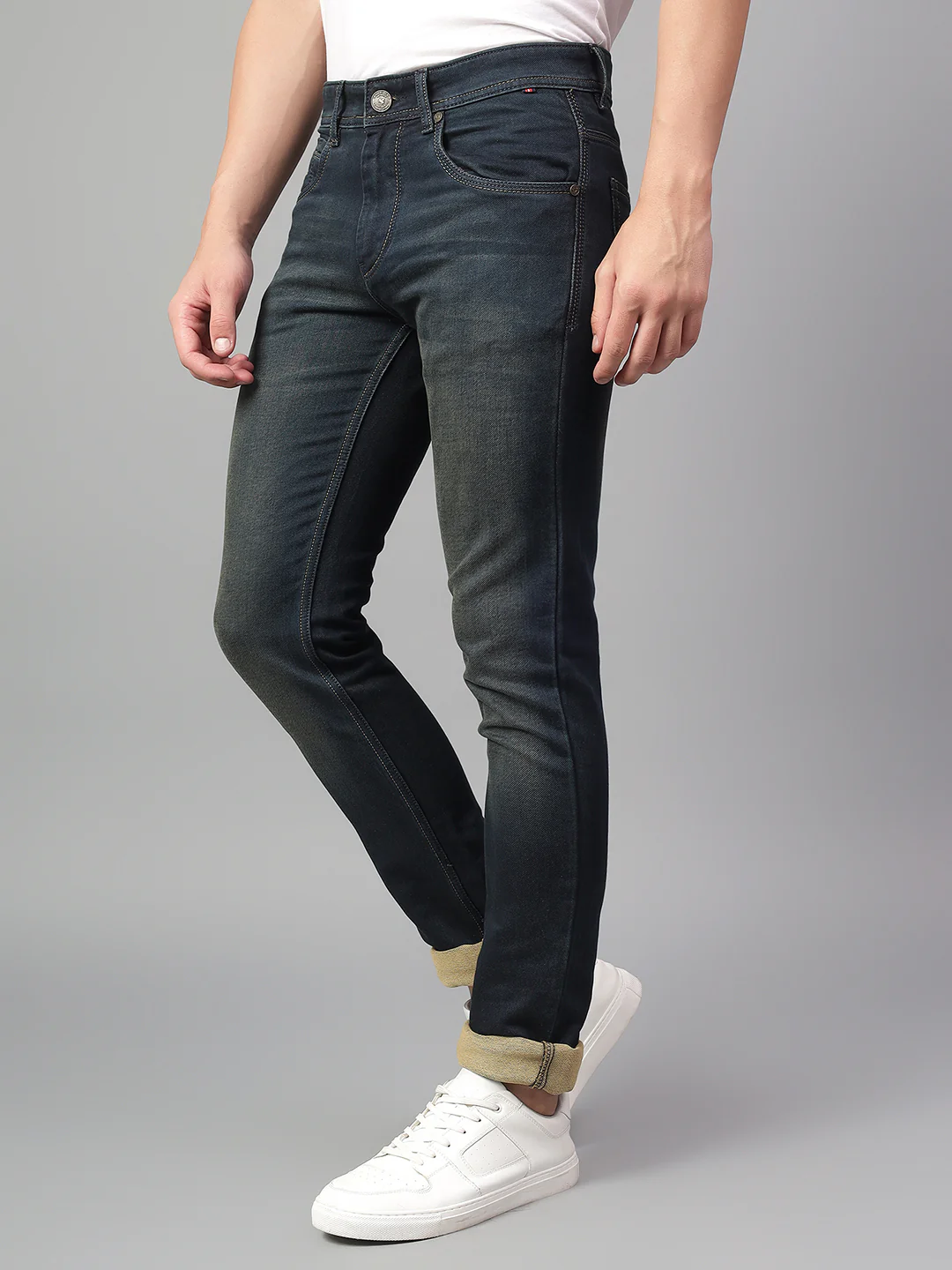 Denim Jeans for Men l Breathable & Soft with Color Fastness Ultra Narrow Fit Cotton Fabric Solid Pattern Button Closure - Image 4