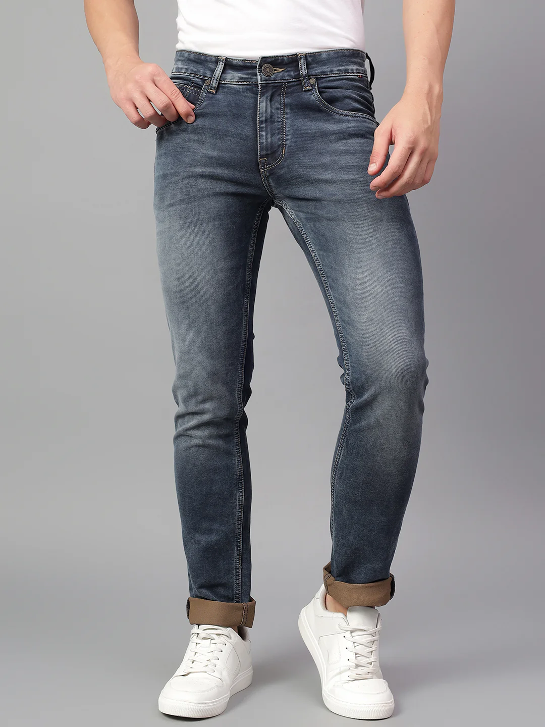 Denim Jeans for Men l Breathable & Soft with Color Fastness Ultra Narrow Fit Cotton Fabric Solid Pattern Button Closure - Image 2