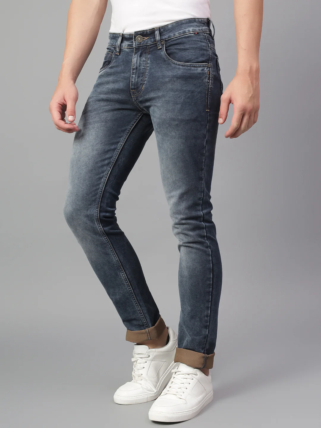 Denim Jeans for Men l Breathable & Soft with Color Fastness Ultra Narrow Fit Cotton Fabric Solid Pattern Button Closure - Image 3