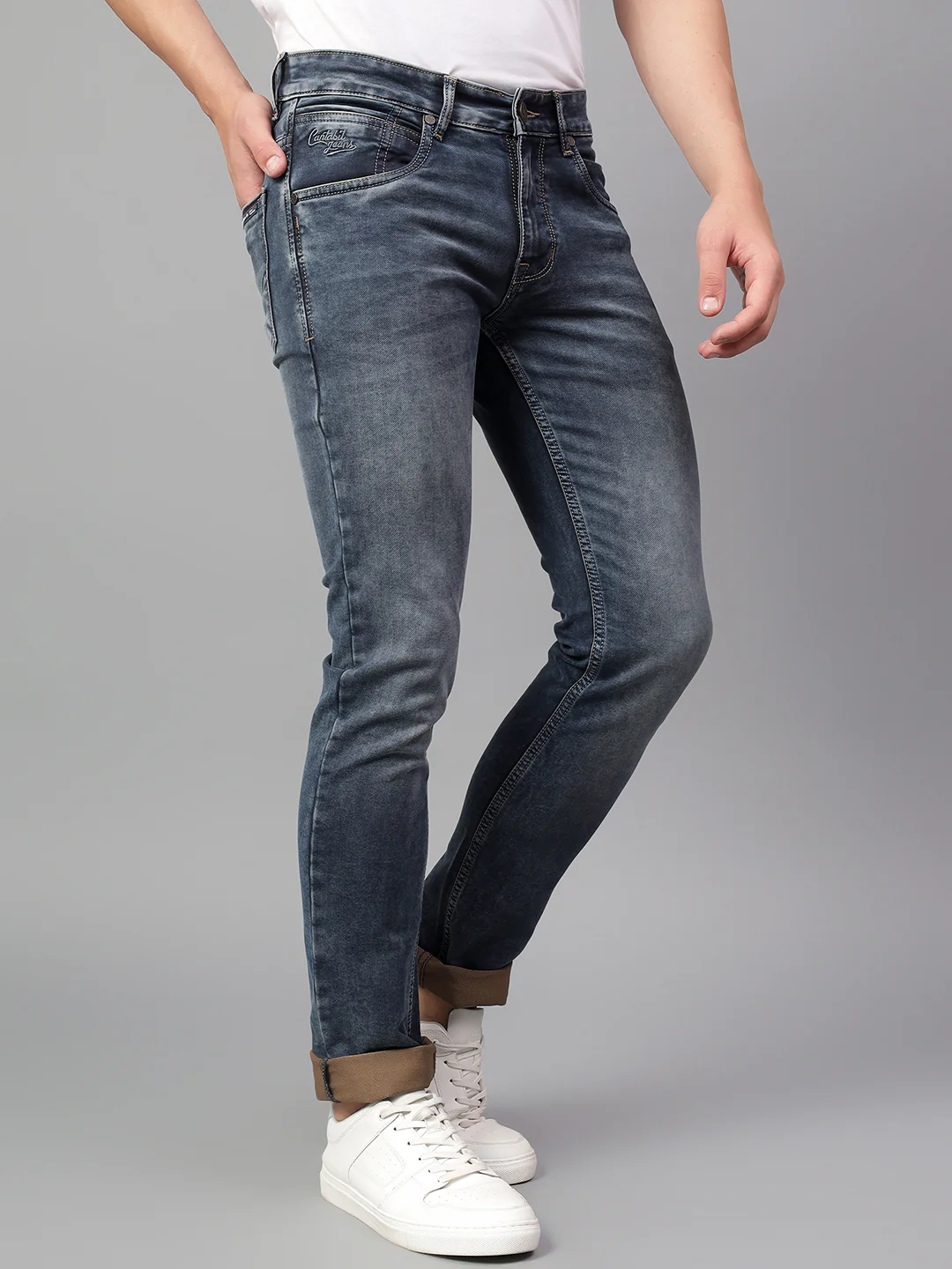Denim Jeans for Men l Breathable & Soft with Color Fastness Ultra Narrow Fit Cotton Fabric Solid Pattern Button Closure - Image 4