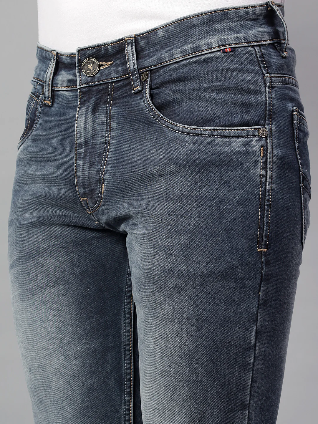 Denim Jeans for Men l Breathable & Soft with Color Fastness Ultra Narrow Fit Cotton Fabric Solid Pattern Button Closure - Image 6
