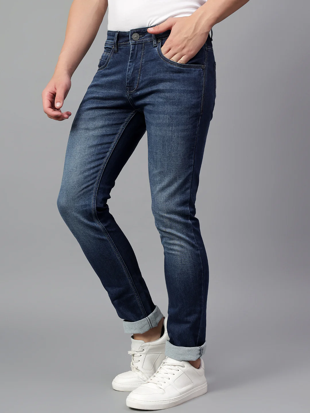 Denim Jeans for Men l Breathable & Soft with Color Fastness Ultra Narrow Fit Cotton Fabric Solid Pattern Button Closure - Image 4