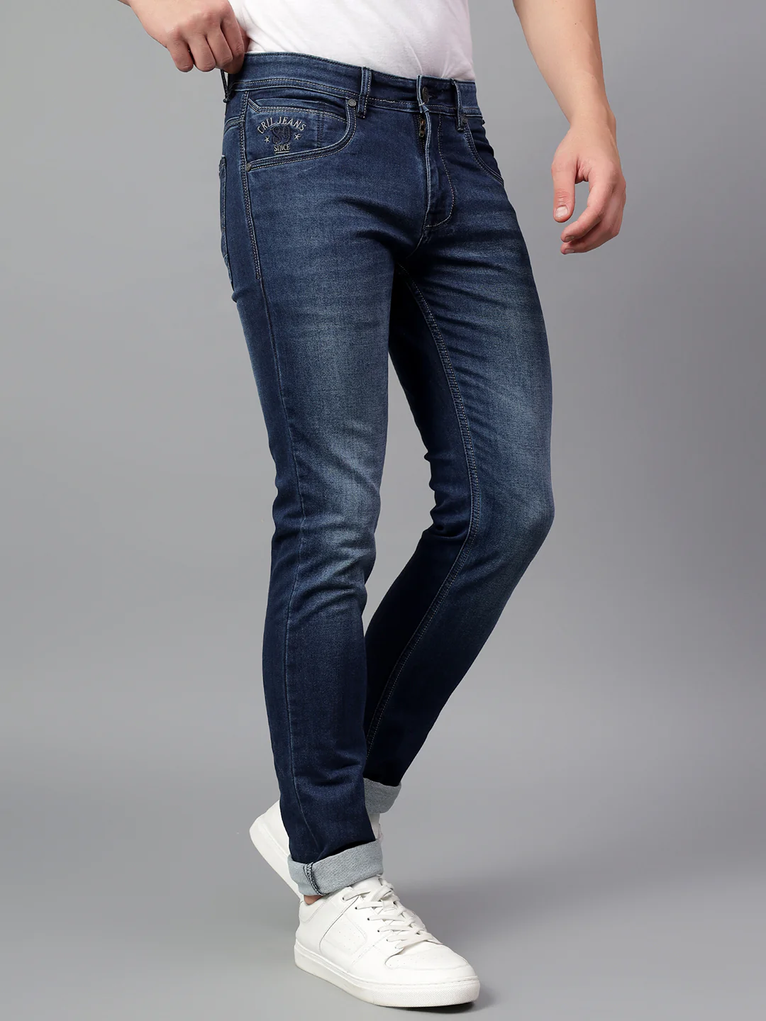 Denim Jeans for Men l Breathable & Soft with Color Fastness Ultra Narrow Fit Cotton Fabric Solid Pattern Button Closure - Image 5