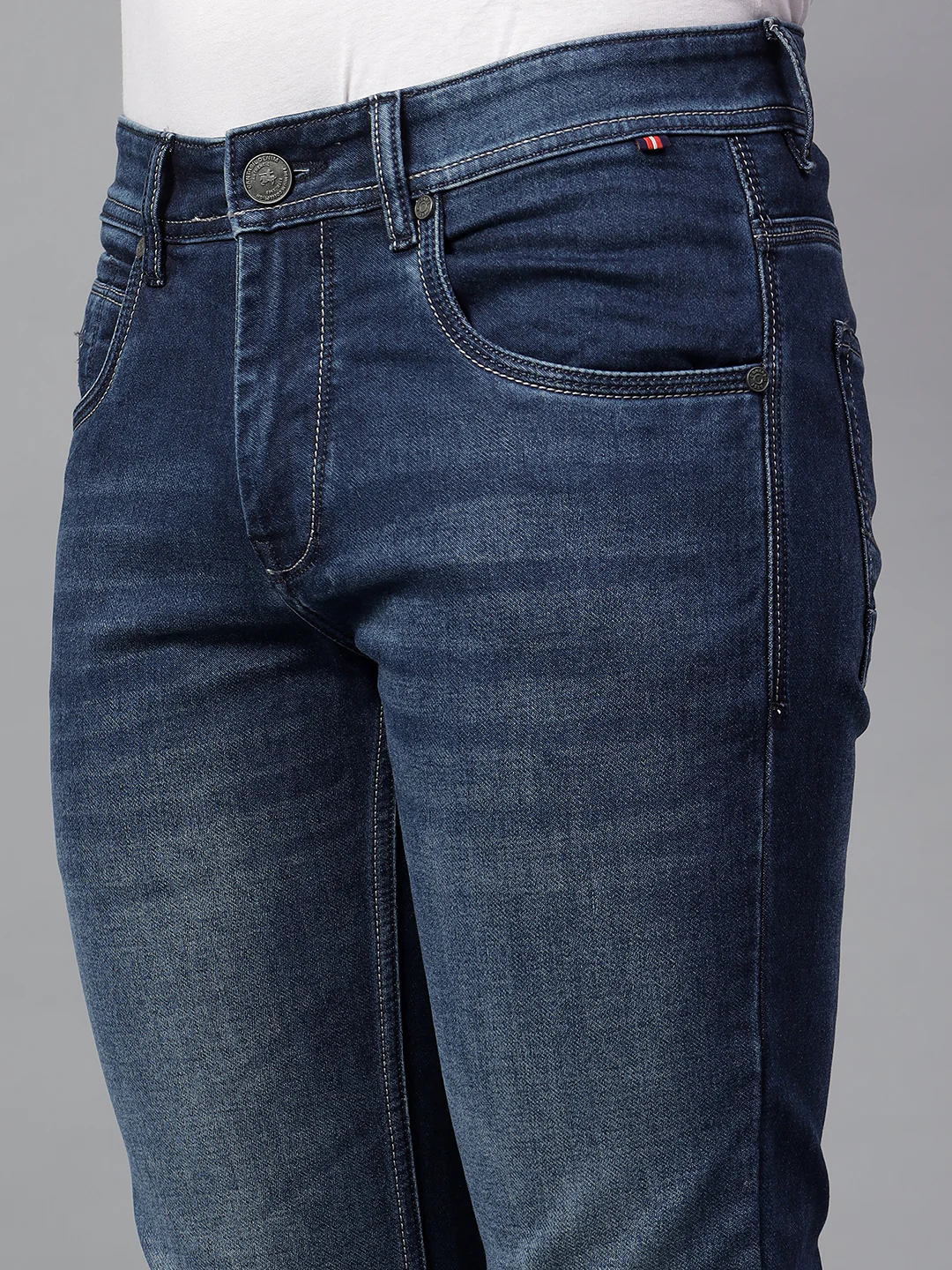 Denim Jeans for Men l Breathable & Soft with Color Fastness Ultra Narrow Fit Cotton Fabric Solid Pattern Button Closure - Image 6