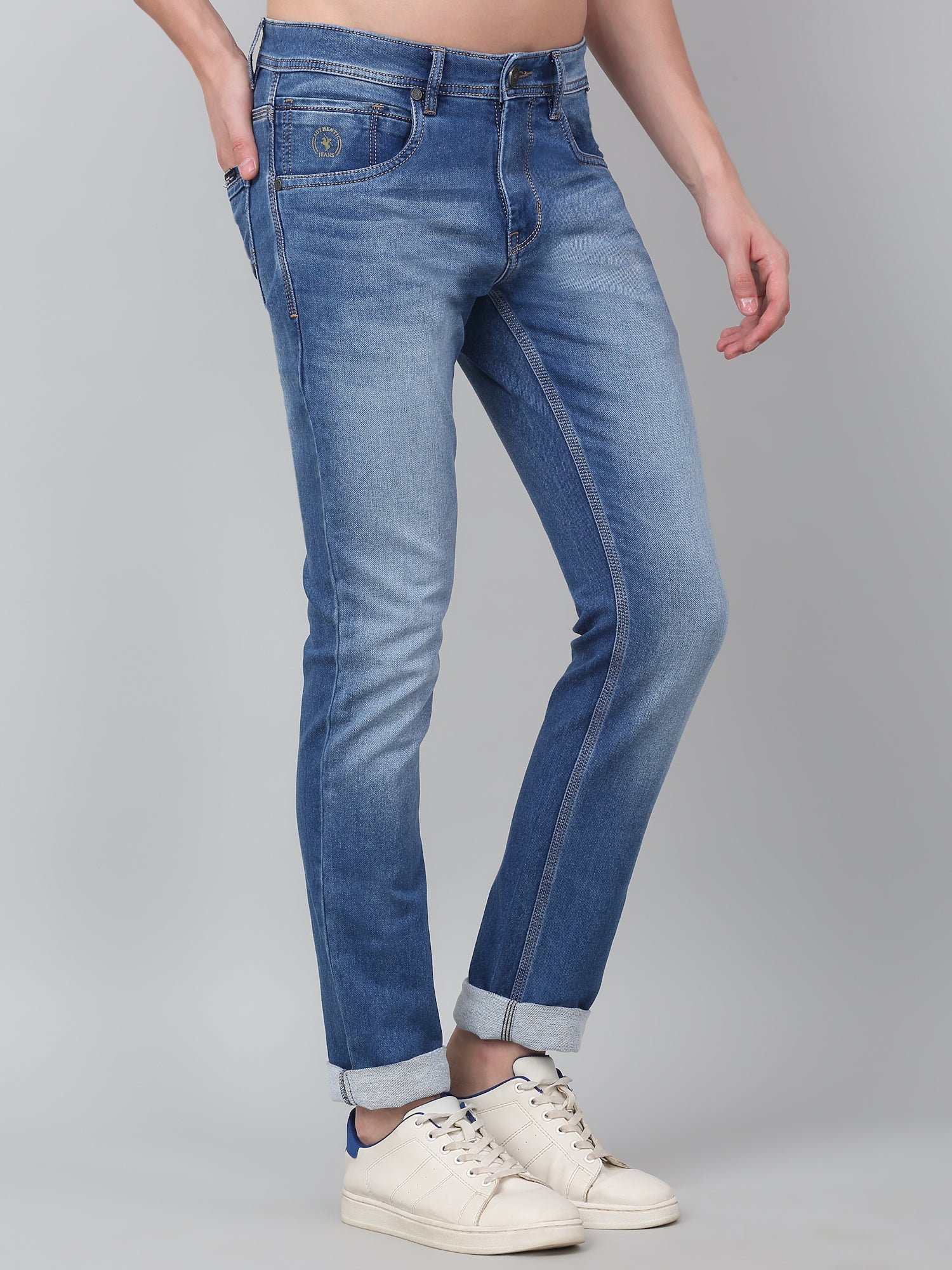 Denim Jeans for Men l Breathable & Soft with Color Fastness Ultra Narrow Fit Cotton Fabric Solid Pattern Button Closure - Image 3