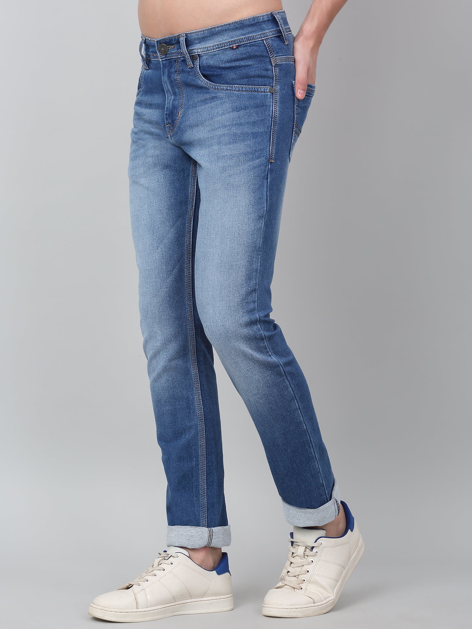 Denim Jeans for Men l Breathable & Soft with Color Fastness Ultra Narrow Fit Cotton Fabric Solid Pattern Button Closure - Image 4