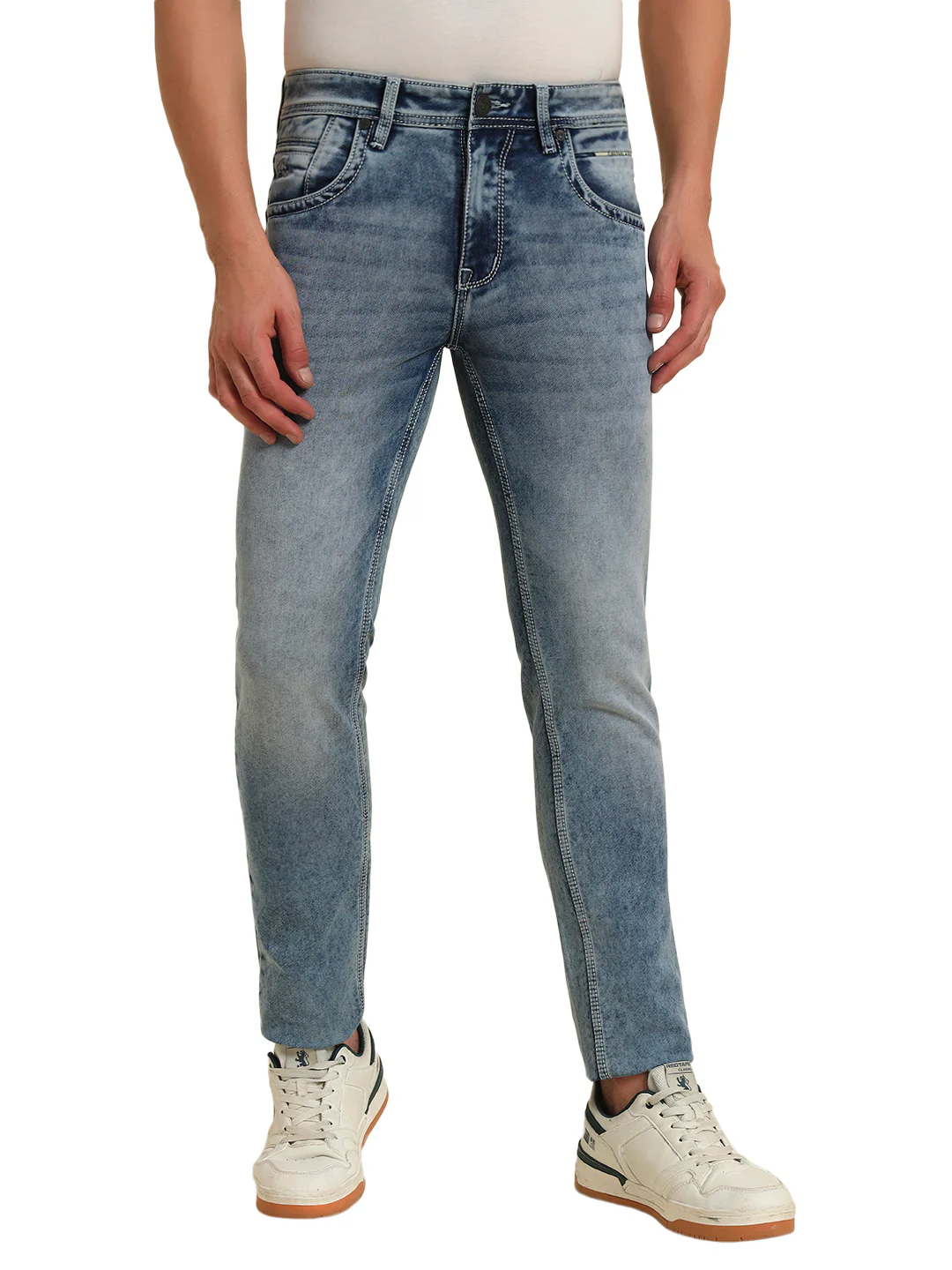 Denim Jeans for Men l Breathable & Soft with Color Fastness Ultra Narrow Fit Cotton Fabric Solid Pattern Button Closure - Image 3