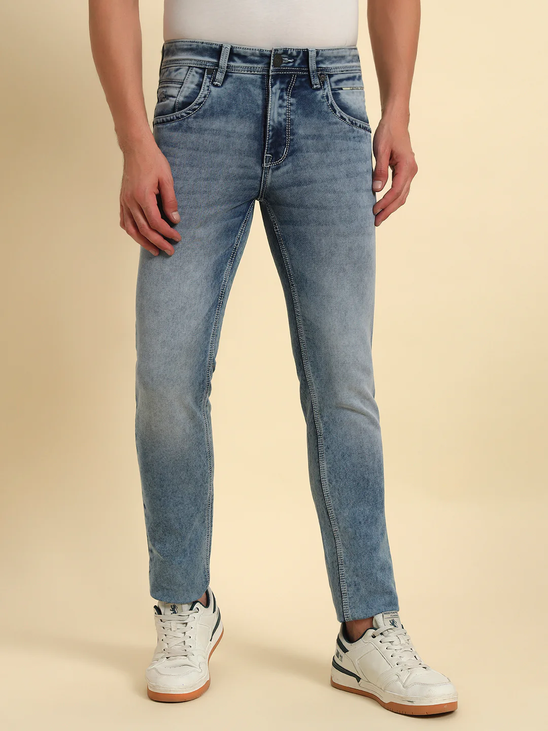 Denim Jeans for Men l Breathable & Soft with Color Fastness Ultra Narrow Fit Cotton Fabric Solid Pattern Button Closure - Image 4