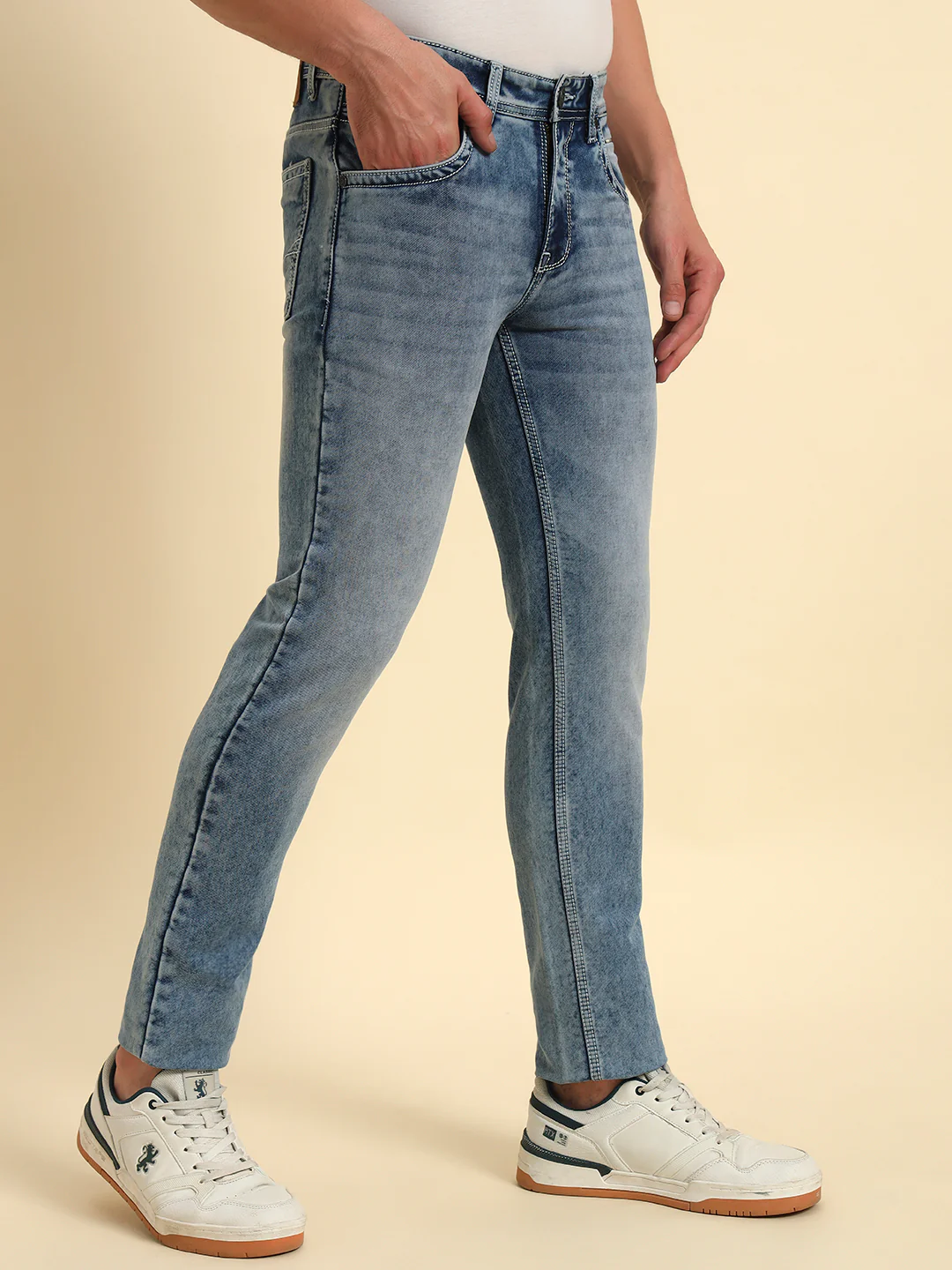 Denim Jeans for Men l Breathable & Soft with Color Fastness Ultra Narrow Fit Cotton Fabric Solid Pattern Button Closure - Image 5