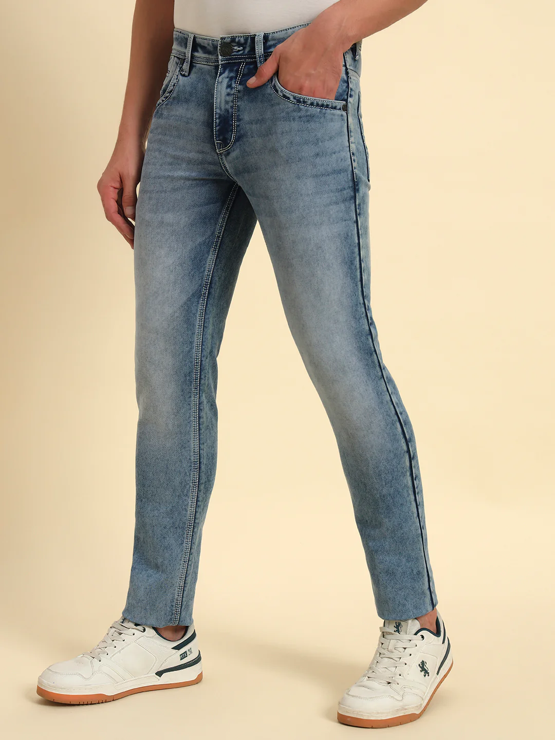 Denim Jeans for Men l Breathable & Soft with Color Fastness Ultra Narrow Fit Cotton Fabric Solid Pattern Button Closure - Image 6
